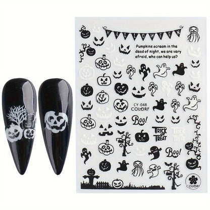 6pcs Glow-In-The-Dark Halloween Nail Art Stickers - Self-Adhesive, Reusable Decals With Skulls, Ghosts, Pumpkins & Spiders For Festive Manicure
