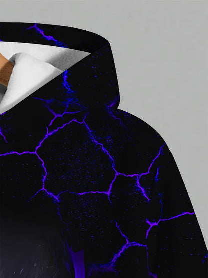 Men's 3D Skull Print Hoodie - Edgy Blue Glowing Eyes Design, Long Sleeve, Casual & Sporty, Polyester Blend, Machine Washable for Fall/Winter, Skull Hoodie