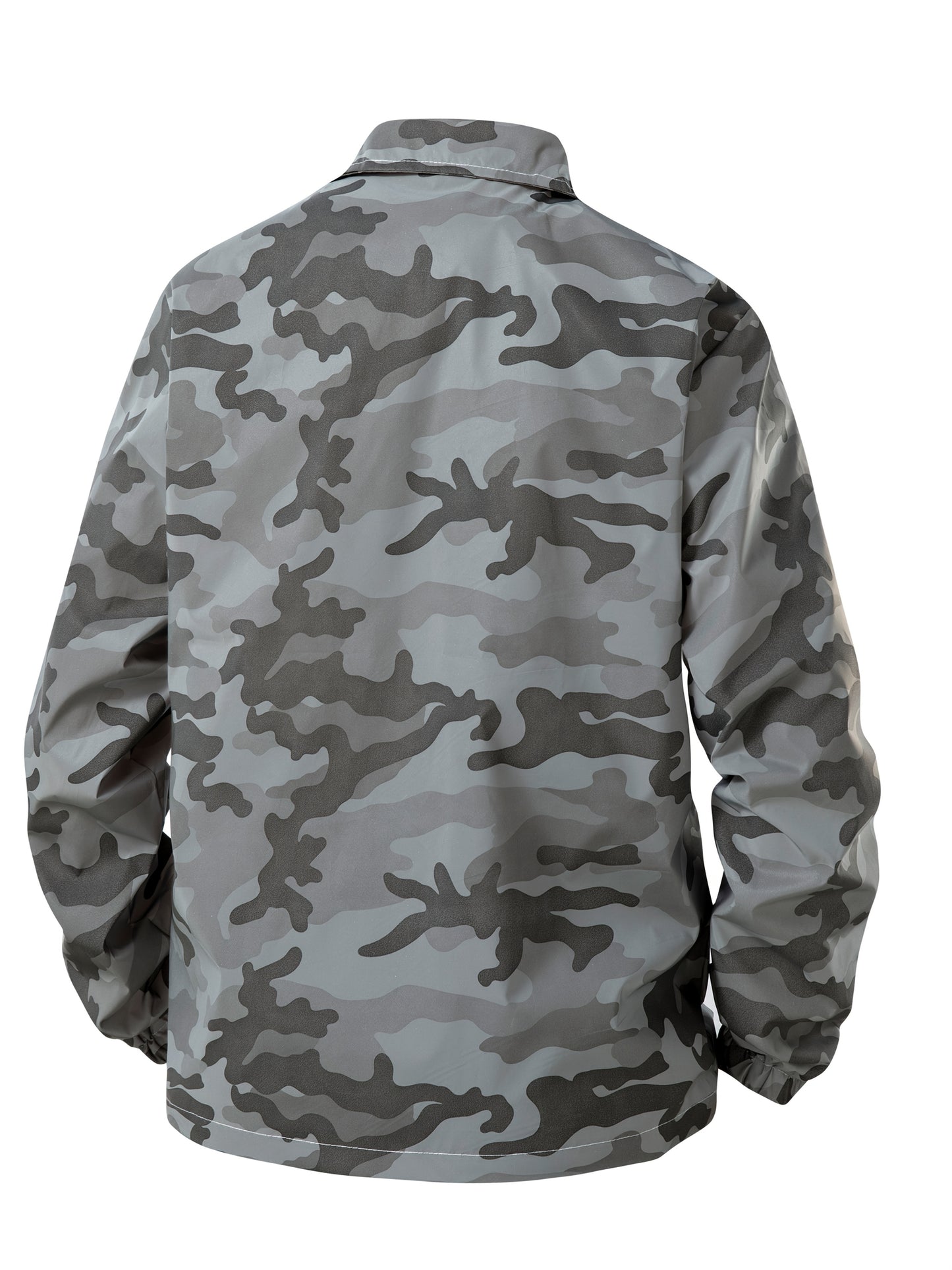 Men's Reflective Camo Soft Shell Jacket - Lightweight Polyester, Zip-Up Design with Flap Pockets, Gray Camouflage Pattern for Outdoor Activities, Running, Training, Hiking & Cycling - Perfect for Casual Wear