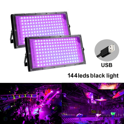 USB Powered Black Light with 50/96/144 LEDs, Metal UV Floodlight for Luminous Parties, Halloween/Christmas, Body & Fluorescent Painting, Birthday & Neon Events, Switch Control, No Battery Required, Night Light Rechargeable