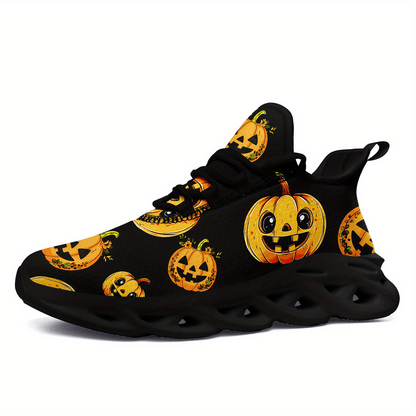 Men'S Halloween Pumpkin Print Casual Sneakers - White Low-Top Lace-Up Trainers with Orange & Black Jack-O'-Lantern Design, Comfortable EVA Sole for Daily Wear & Halloween, PLUS SIZE, Halloween Shoes, Trendy Streetwear, Durabl