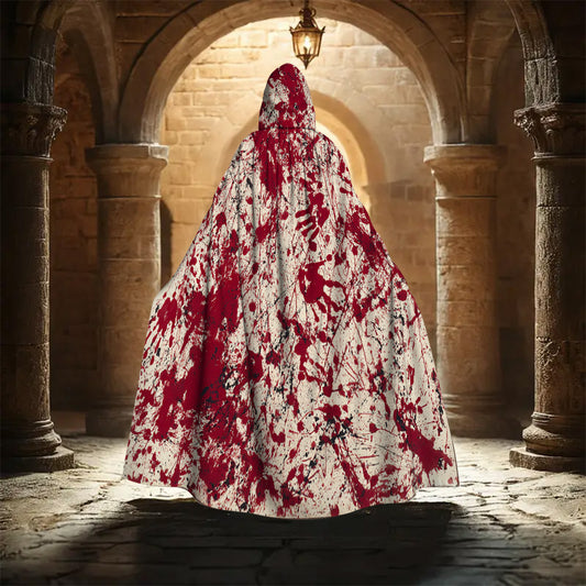 1pc Bloodied Handprints Chaos Pattern Witch Cloak Hooded Cape - Retro Style Unisex Costume Accessory for Halloween, Cosplay & Themed Parties, Hand Wash Only, Mixed Colors, Halloween Costume, Spooky Aesthetic, Authentic Appear