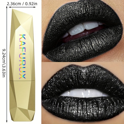 Black Sparkle Long-Lasting Lipstick - Shiny Pearlescent Finish, Moisturizing Paste Form, Universal Skin Compatibility, Lightweight ≤300g Perfect for Halloween & Christmas Gifts