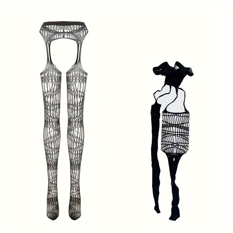 4 Pairs Set Fishnet Thigh High Garter Stockings Patterned Tights for Women Suspender Sheer Pantyhose for Halloween Cosplay Party