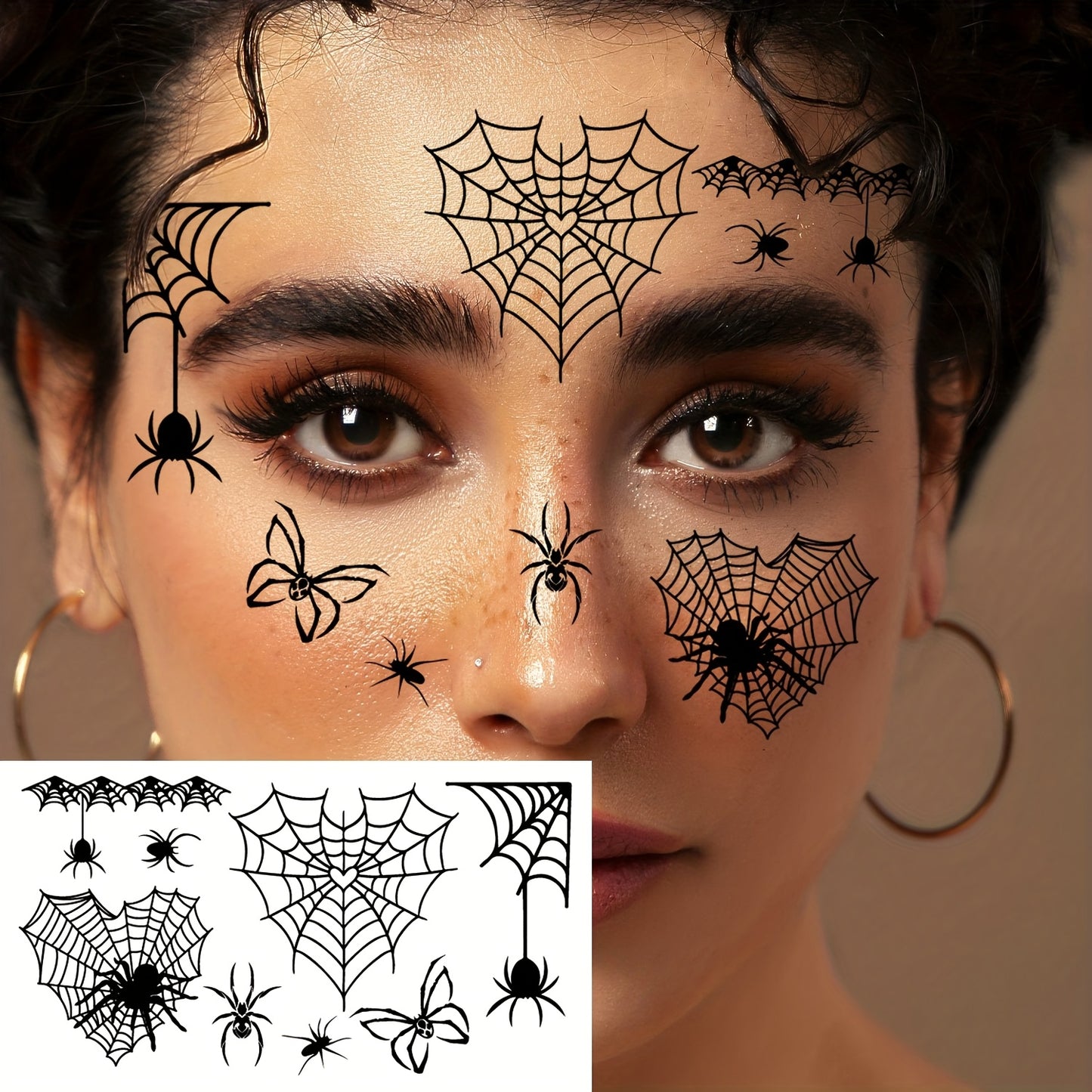 [Halloween Spider Tattoos] 10pcs Halloween Spider Series Temporary Tattoo Stickers | Black Spider Web Patterns for Face and Eyelids, Waterproof Realistic Fake Tattoo Decals - Suitable for Halloween Party Makeup