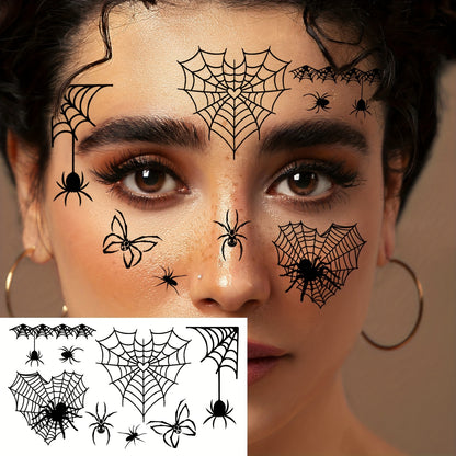 [Halloween Spider Tattoos] 10pcs Halloween Spider Series Temporary Tattoo Stickers | Black Spider Web Patterns for Face and Eyelids, Waterproof Realistic Fake Tattoo Decals - Suitable for Halloween Party Makeup
