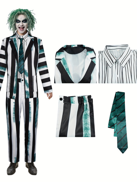 [Halloween Costume Set] Halloween Men's Beetle Striped Costume Set | Adult Wizard Cosplay Outfit, Horror Ghost Attire for Halloween Party, Christmas Masquerade Ball & Themed Gatherings