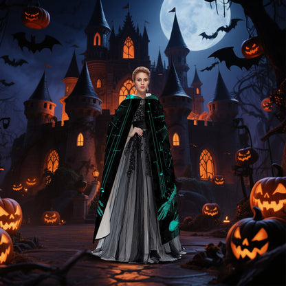 1pc Spooky Skeleton Witch's Robe Costume - Glowing Skeleton Design, Unisex Halloween Party Outfit for Men & Women, Easy-to-Wear for Cosplay, haunted houses & Halloween Parties - Perfect Halloween Gift, Cosplay Attire, Futuris