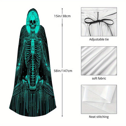 1pc Spooky Skeleton Witch's Robe Costume - Glowing Skeleton Design, Unisex Halloween Party Outfit for Men & Women, Easy-to-Wear for Cosplay, haunted houses & Halloween Parties - Perfect Halloween Gift, Cosplay Attire, Futuris