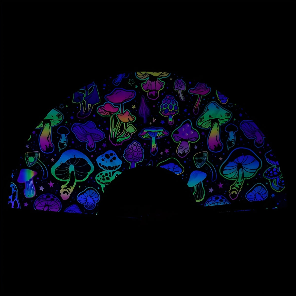 33.02cm Glow-in-the-Dark Mushroom Folding Fan - Vibrant Neon Psychedelic Design, Handheld PP Material for Parties, Raves, Halloween, Concerts, Cosplay & Themed Events - No Battery Needed, Mushroom Decor