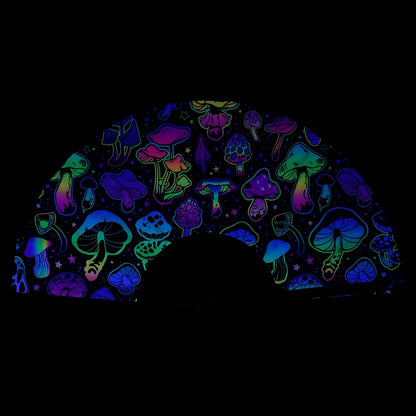 33.02cm Glow-in-the-Dark Mushroom Folding Fan - Vibrant Neon Psychedelic Design, Handheld PP Material for Parties, Raves, Halloween, Concerts, Cosplay & Themed Events - No Battery Needed, Mushroom Decor