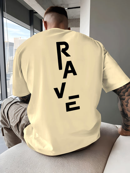 Men's Trendy Summer Short-Sleeve T-Shirt with "Rave" Graphic Print - Breathable, Versatile Round Neck Tee for Beach Vacations & Casual Wear, Breathable Clothing | Relaxed Fit Shirt | Comfortable Fabric, Shirts for Summer
