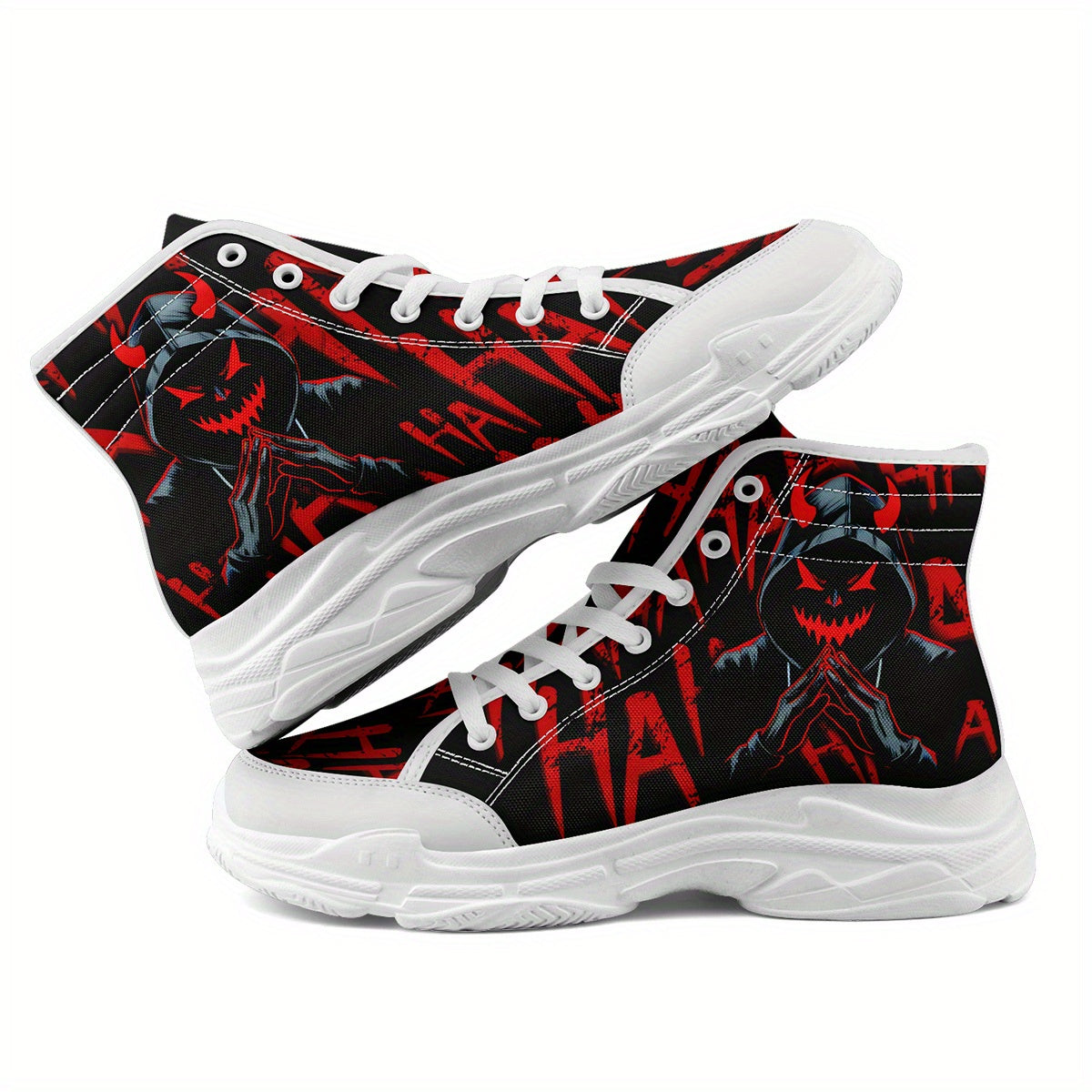 [Devil Graphic Sneakers] Men's Plus Size Devil Graphic High-Top Sneakers - Lightweight, Breathable Lace-Up Trainers with TPR Sole | Comfortable Walking Shoes for Halloween, Casual Outdoor Wear, All-Season Use, Trendy Footwear