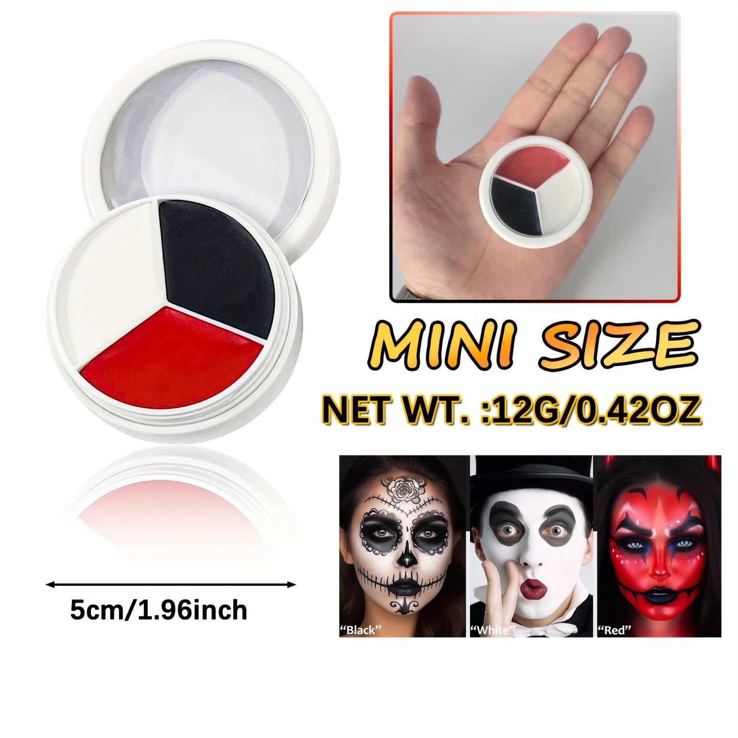 [Gentle] Professional Face & Body Paint Palette - Black, White, Red Oil-Based Cream for Halloween, Clowns, Zombies, Vampires - Easy Blend, Long-Lasting Adult Costume Makeup, Halloween Costumes