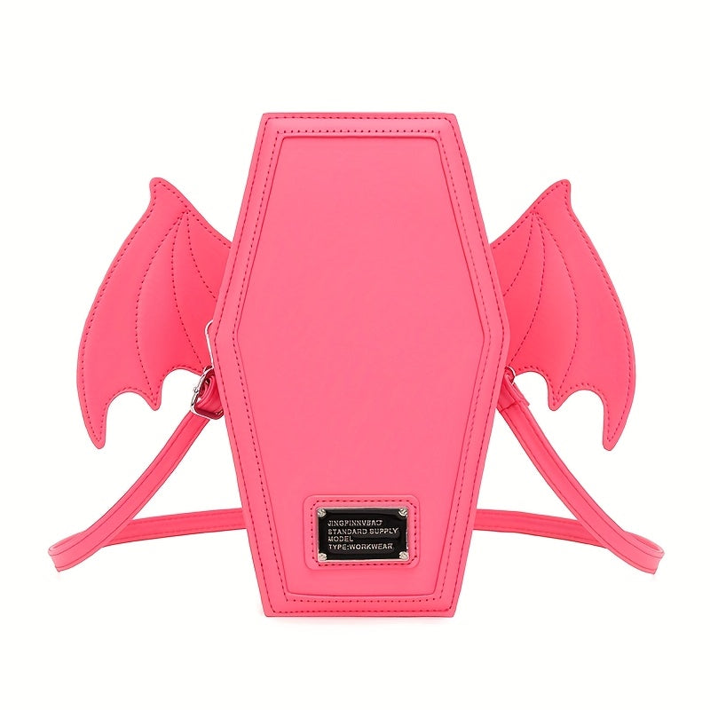 Black Punk Style Bat Wing Backpack - Adjustable Straps, Zipper Closure,, Gothic Coffin Design for Halloween, Parties & Casual Use