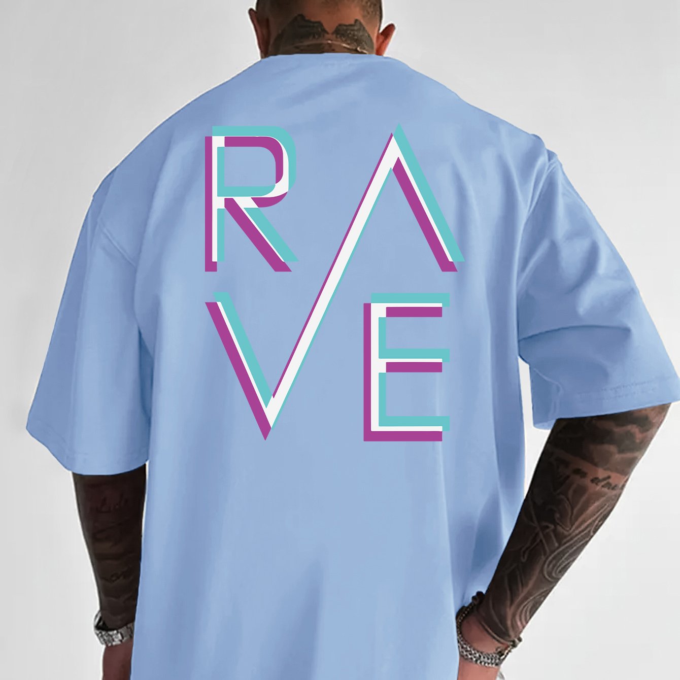 Men'S Casual Loose Fit Crew Neck T-Shirt with "RAVE" Graphic Print - Vibrant Neon Letter Design, Short Sleeve, Summer Essentials, Perfect Gift for Music Lovers, Everyday Tshirt | Vibrant Graphic Tee | Comfortable Fit, PLUS SI