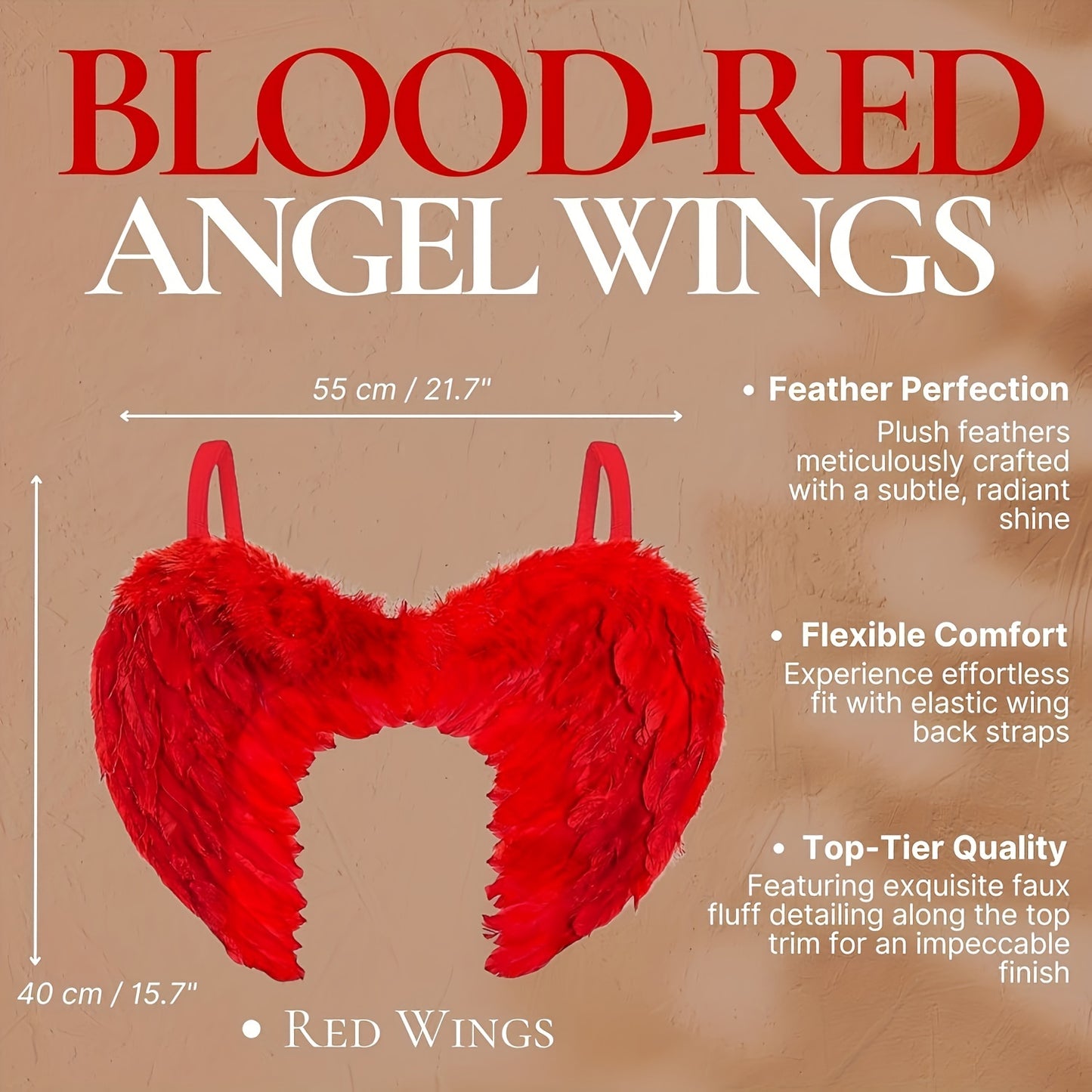 3pcs Red Angel Costume Set - Red Angel Wings, Red Devil Horns and Devil Fork Outfit - Female Devil Halloween Costume - Red Devil Wings, Devil Fork, and Devil Headband with Artificial Feathers Carnival Party Dress-Up