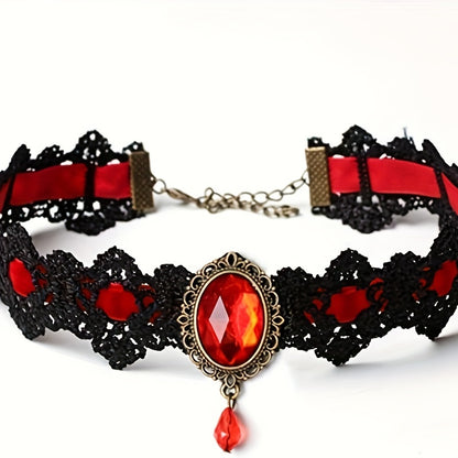 Gothic Lace Choker Necklace with Rhinestone, Adjustable Clavicle Jewelry, Women'S Fashion Collar, Gift for Parties, Halloween, All-Season Accessory
