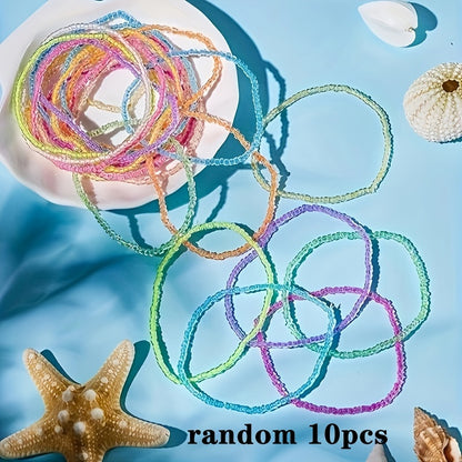 10pcs Bohemian Cute Glow-in-the-Dark Colorful Seed Bead Anklets, Elegant Everyday Jewelry Accessories For Beach Outings