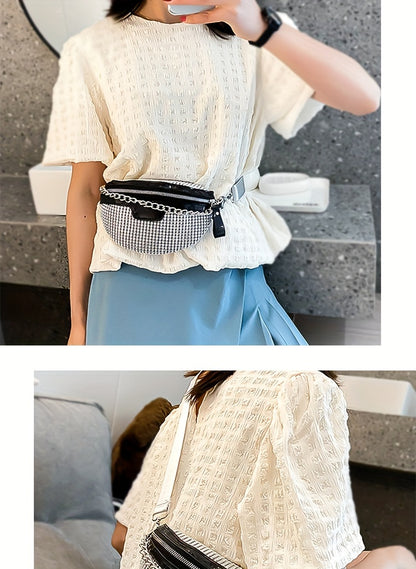 Shining Rhinestone Waist Bag, Bling-Bling belt bag for Women, Trendy Chain Decor Crossbody Chest Bag Bum Bag belt bag