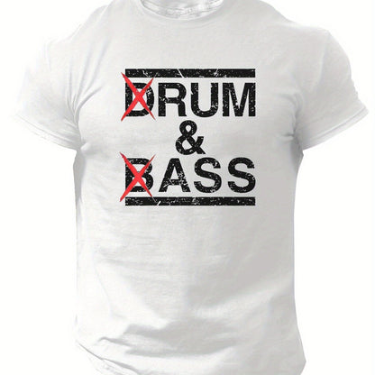 1pc Men'S Casual Crew Neck T-Shirt - Polyester Knit Fabric with Medium Stretch, Short Sleeve Print Top for Going Out, Summer Season - Regular Fit H Tee with "Drum & Bass" Slogan Design
