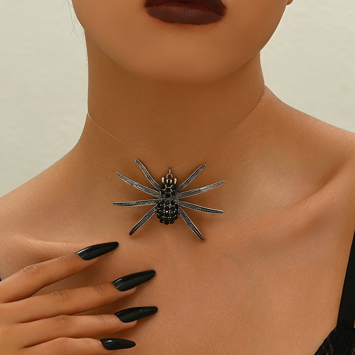 [Gothic Spider Necklace] Gothic Spider Women's Pendant Necklace | Dark Transparent Fishline Exaggerated Large Halloween Party Jewelry