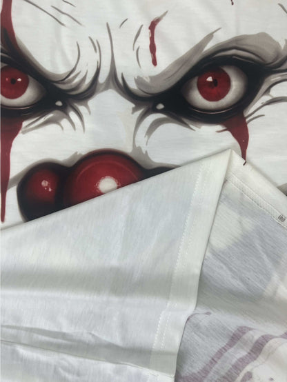 Men's Halloween Clown Horror Face T-Shirt - Scary Red Eyes & Bloody Effect, Lightweight Stretchy Polyester Knit Fabric Costume Party Shirt for Halloween Parties, Casual Attire - Machine Washable Spooky Clown Graphic Tee, Them