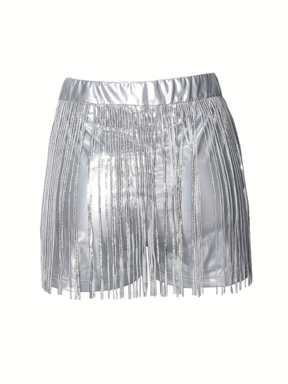 Women'S Elegant Sequin Fringe Shorts - High-Waisted, Glittery Silver, Flowy Design, Perfect for Summer Casual Wear, High Waisted Shorts