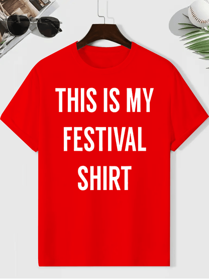Men's "This Is My Festival Shirt" Graphic Tee - Gray Casual Crew Neck Short Sleeve T-Shirt, Lightweight & Breathable Polyester Blend, Perfect for Summer Festivals & Casual Attire