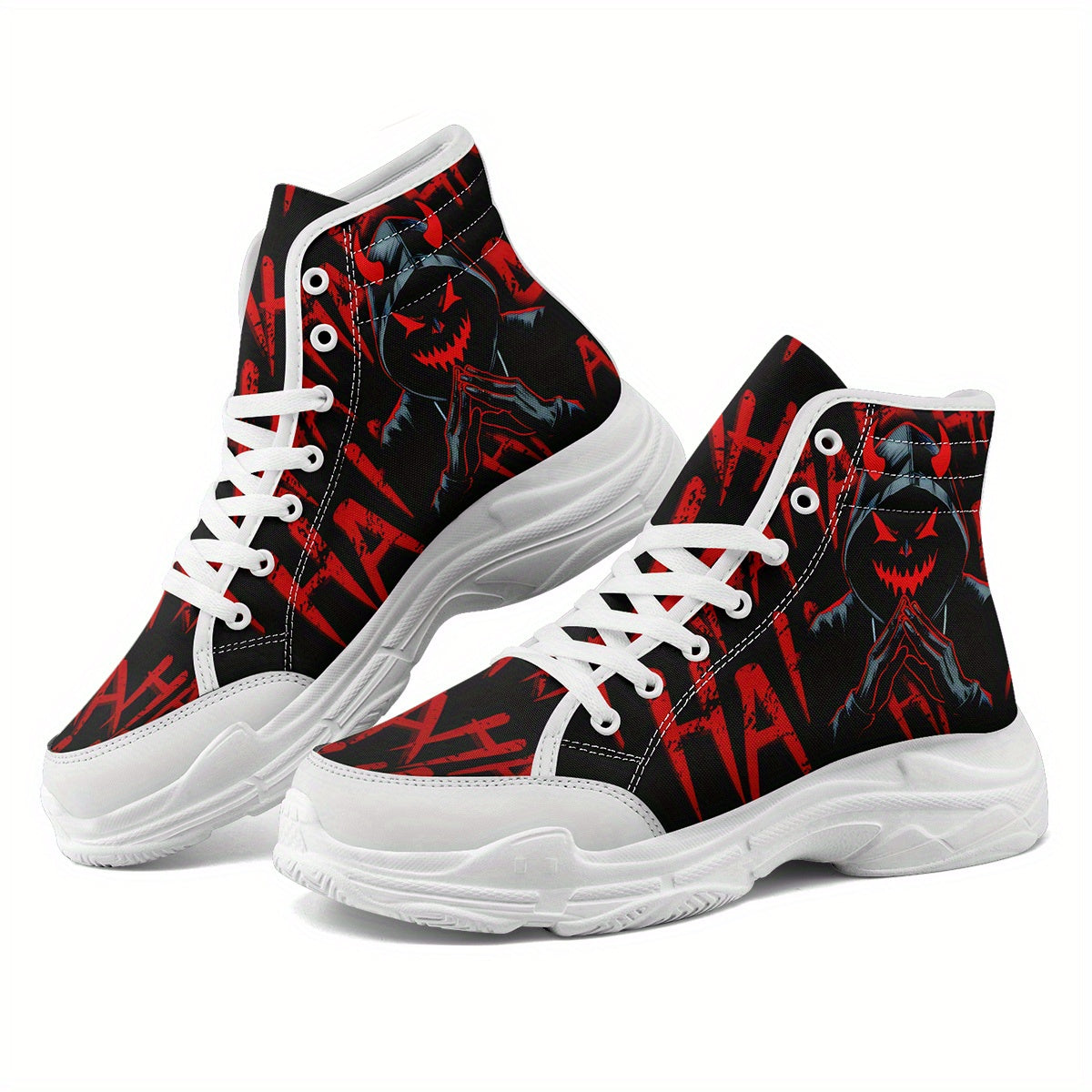 [Devil Graphic Sneakers] Men's Plus Size Devil Graphic High-Top Sneakers - Lightweight, Breathable Lace-Up Trainers with TPR Sole | Comfortable Walking Shoes for Halloween, Casual Outdoor Wear, All-Season Use, Trendy Footwear