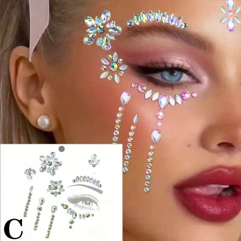 1pc Sparkling Rhinestone Eye Jewelry Sticker - Glittering Artificial Diamond Face Decoration, Suitable for Festivals, Cosplay, Parties and Photo Shoots, ABS Material, Round, Multi-Season Makeup Accessory, Party Face Decoratio