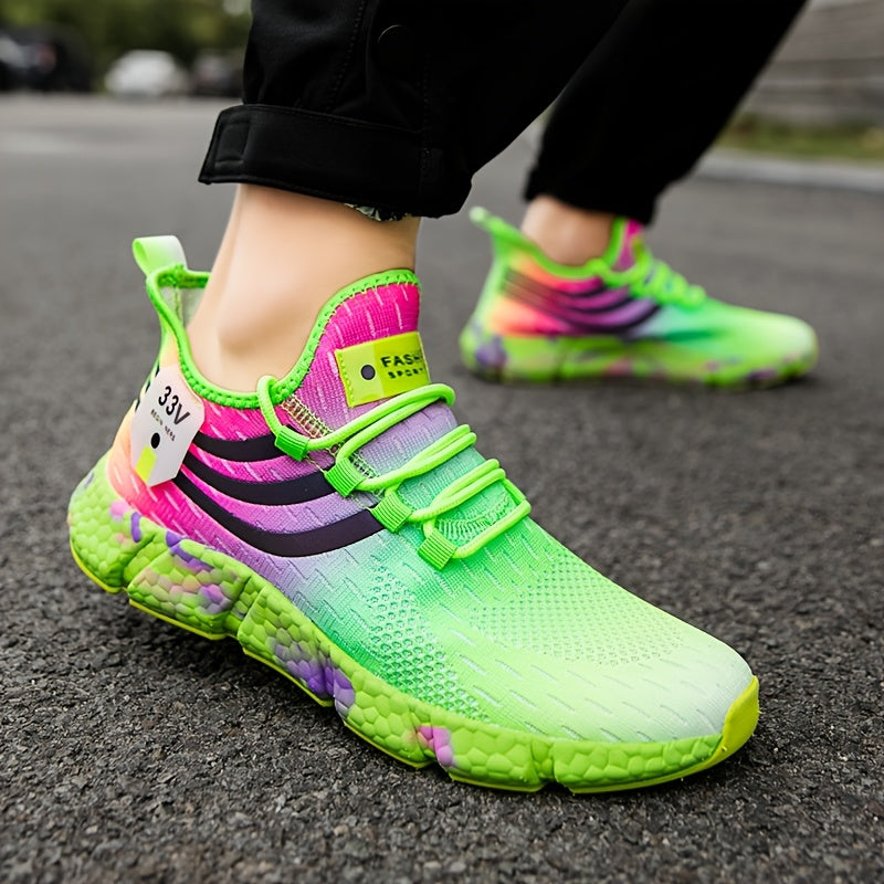 Men'S Casual Athletic Sneakers - Vibrant Pink & Green Colorblock Design, Breathable Fabric Upper, Lightweight EVA Sole, Lace-Up Low Tops for Casual Attire, Sports Shoes | Lowtop Sneakers | Comfortable Fi