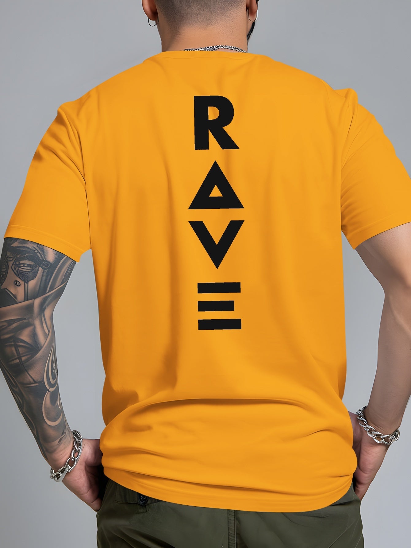 Men's Trendy Summer Short-Sleeve T-Shirt with "Rave" Graphic Print - Breathable, Versatile Round Neck Tee for Beach Vacations & Casual Wear, Breathable Clothing | Relaxed Fit Shirt | Comfortable Fabric, Shirts for Summer