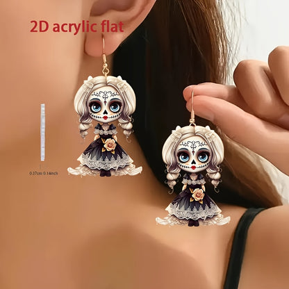 2D Flat, 8 Pairs/set Sugar Skull Acrylic Earrings Accessories Cute Pendant, Suitable for Fan Gifts Jewelry, 2D Flat