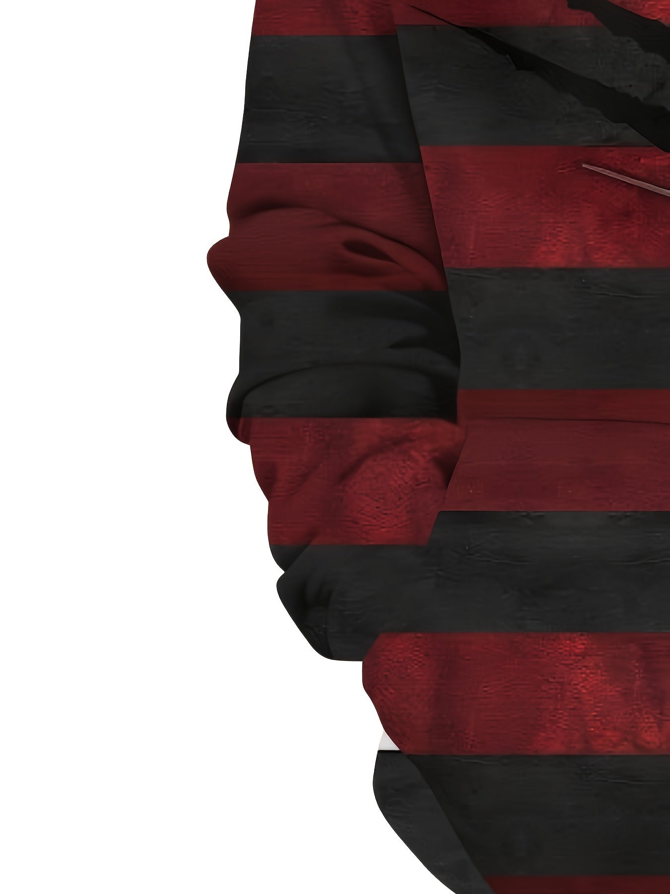 Men'S Plus Size Horror-Themed Hoodie with Freddy Krueger Print - Black & Red Striped Pullover with Kangaroo Pocket, Casual Streetwear for Halloween, Halloween Costume, Halloween Apparel, Halloween Decorations