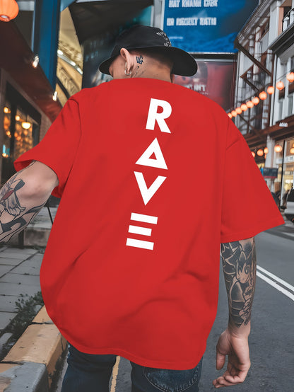 Men's Trendy Summer Short-Sleeve T-Shirt with "Rave" Graphic Print - Breathable, Versatile Round Neck Tee for Beach Vacations & Casual Wear, Breathable Clothing | Relaxed Fit Shirt | Comfortable Fabric, Shirts for Summer