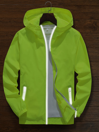 Men's Zip-Up Hooded Jacket - Breathable Reflective Outerwear for Gym, Cycling, Hiking & Beach Use - Lightweight Spring/Summer/Autumn Outdoor Wear with Zippered Storage Design. High-Quality Unisex Hoodie Perfect for Water Spor