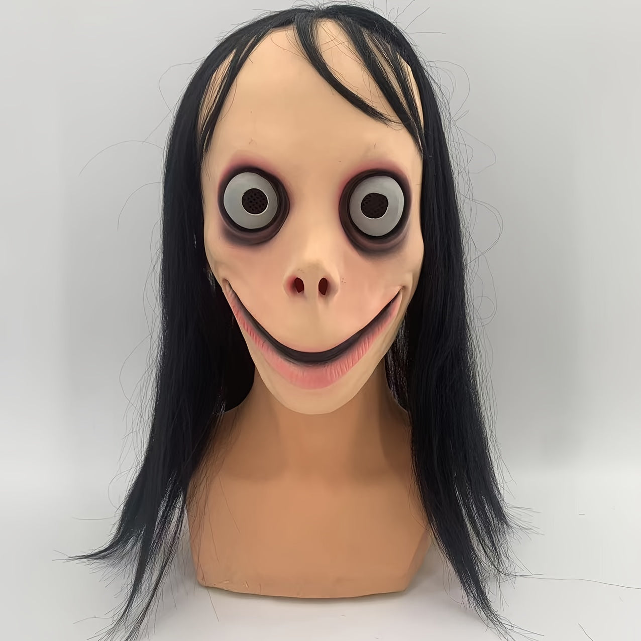 1pc MOMO Mask for Adult Horror Devil Mask with Long Hair, Scary Costume Halloween Creepy Cosplay Party Decoration Prop