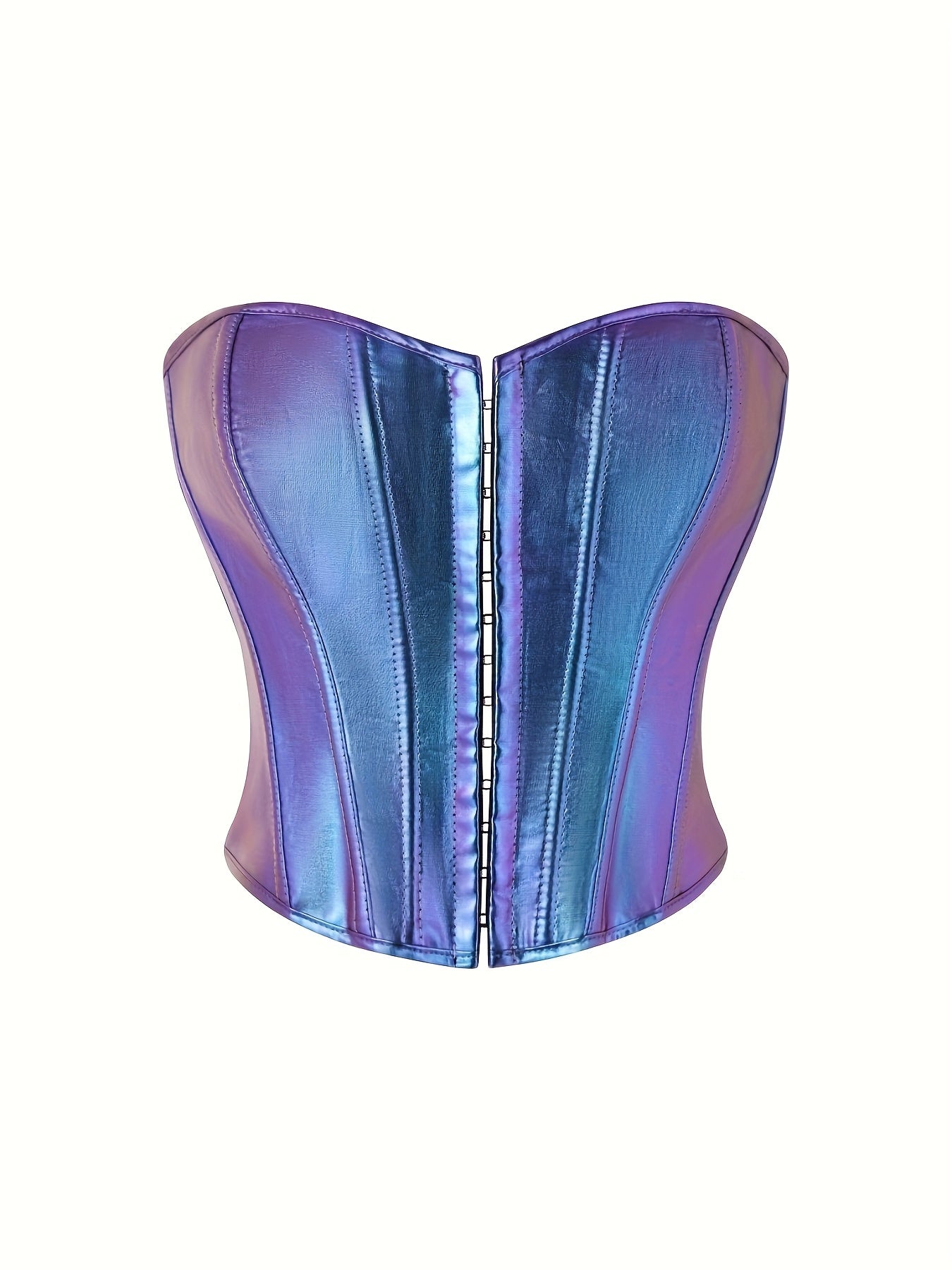 Gradient Purple to Blue Iridescent Corset Top - Lace-Up Back, Push-Up Shapewear for Women, Glossy Finish, Polyester & Elastane Blend, Hand Wash Only, Formfitting Shapewear | Laceup Closure | Smooth Texture