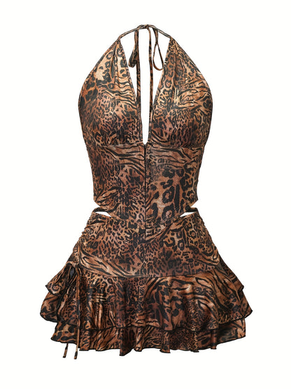 Cross-border Summer New Leopard Print Off-Shoulder Vest Low-Waist Skirt Set Sexy Two-Piece Women's Outfit