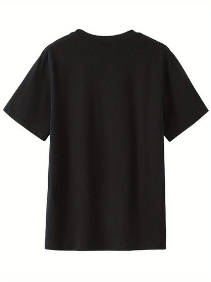 Men's Casual Summer T-Shirt - Soft Breathable Fabric with Bold "Techno" Letter Print & Orange Accent, Ribbed Collar, Regular Fit for Casual Attire, Summer T Shirts, Classic Round Neckline, Comfortable Tee Construction