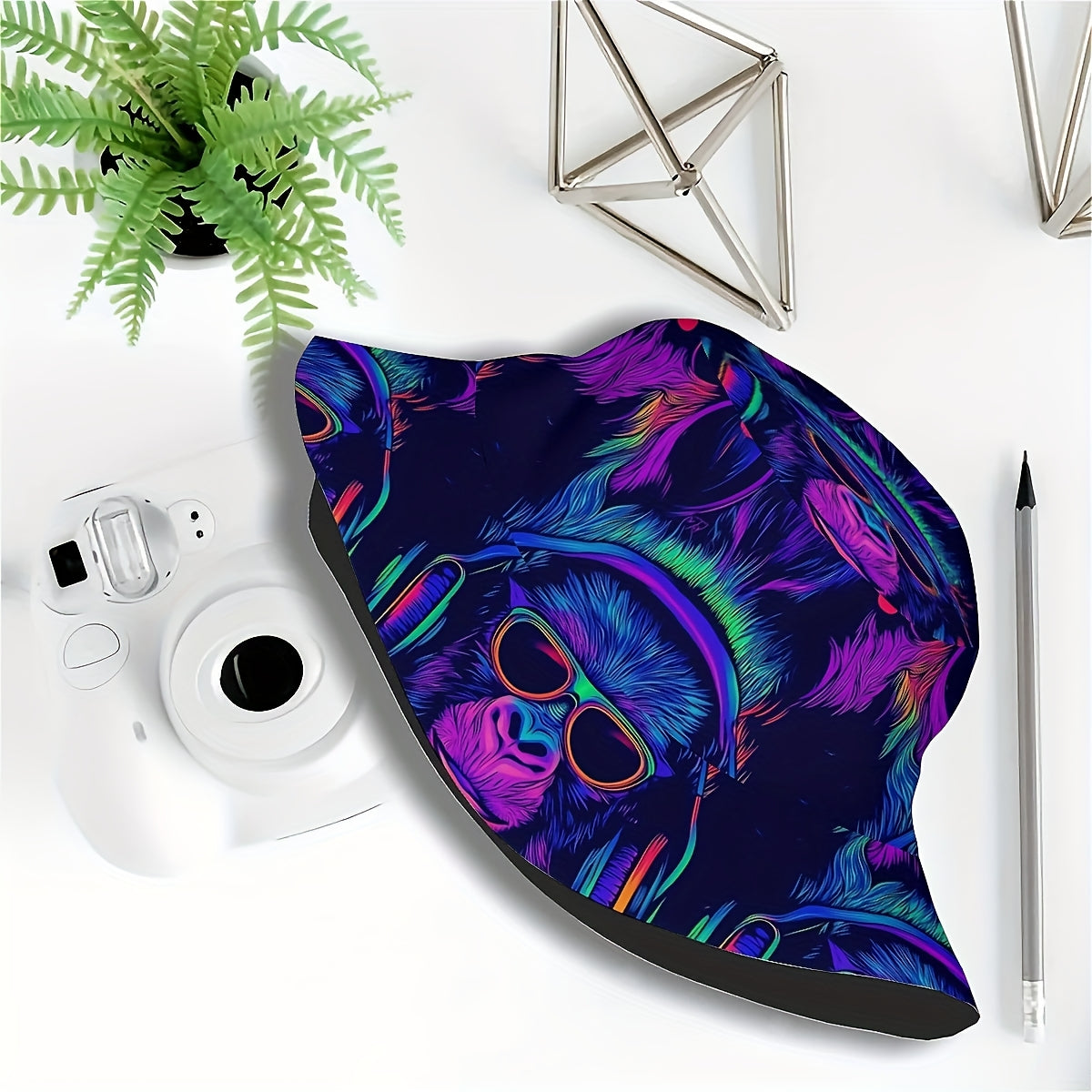 1pc WKHRSYT Music Festival Bucket Hat - Vibrant Neon Gorilla Print, Unisex Outdoor Sun Hat for Roskilde Festival, Hip-Hop Rock Style, Northern Europe's Largest Open-Air Concerts, Pop & Indie Events, Concert Accessories, Light