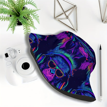 1pc WKHRSYT Music Festival Bucket Hat - Vibrant Neon Gorilla Print, Unisex Outdoor Sun Hat for Roskilde Festival, Hip-Hop Rock Style, Northern Europe's Largest Open-Air Concerts, Pop & Indie Events, Concert Accessories, Light