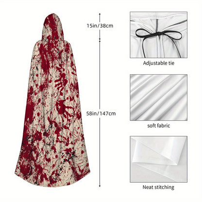 1pc Bloodied Handprints Chaos Pattern Witch Cloak Hooded Cape - Retro Style Unisex Costume Accessory for Halloween, Cosplay & Themed Parties, Hand Wash Only, Mixed Colors, Halloween Costume, Spooky Aesthetic, Authentic Appear