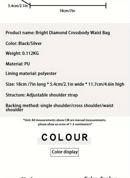 Shining Rhinestone Waist Bag, Bling-Bling belt bag for Women, Trendy Chain Decor Crossbody Chest Bag Bum Bag belt bag