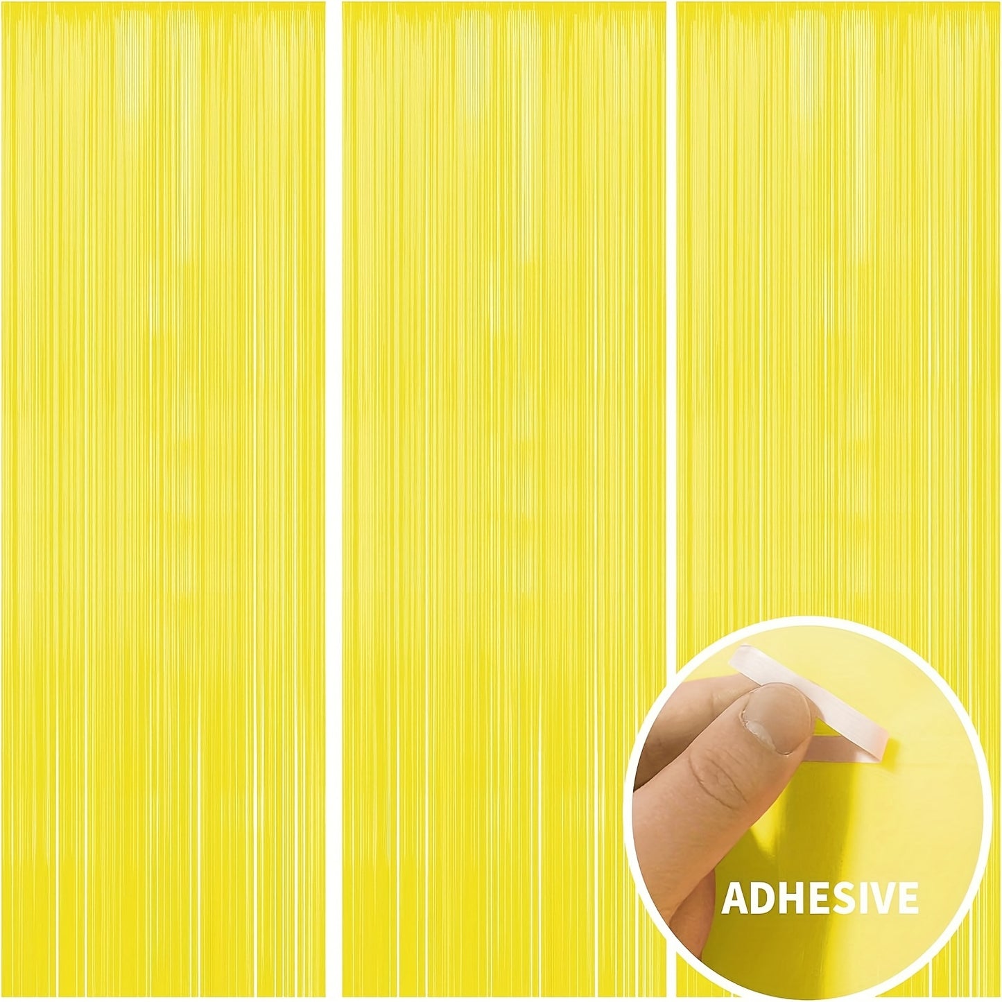 3pcs Glow in The Dark Party Supplies - UV Reactive Neon Macaron Yellow Tinsel Foil Fringe Streamers, 198.12x99.06 cm Plastic Photo Booth Backdrop Decor for Birthday, Graduation, Spring & Summer Parties, Party Decorations, Fes