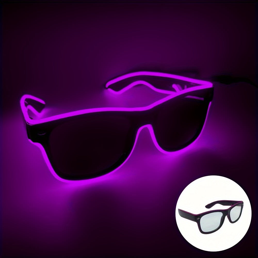 [1pc Neon Glow Glasses] Red Glittery 1pc Neon Glow Party Glasses | Battery-Operated Halloween & Rave Costume Accessories, Dark Rave Festival Decorative Eyewear for Costume Parties (AA Batteries Not Included)