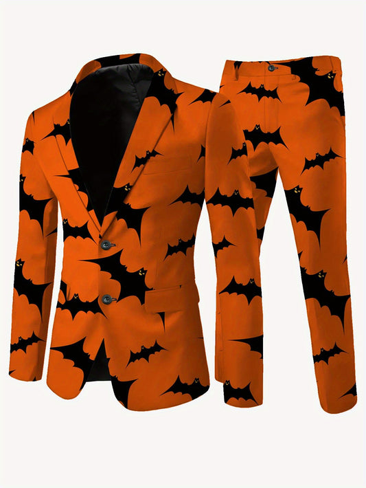Men's Halloween Bat Suit, Casual High-end Iron-free Label Code Suit and Trousers