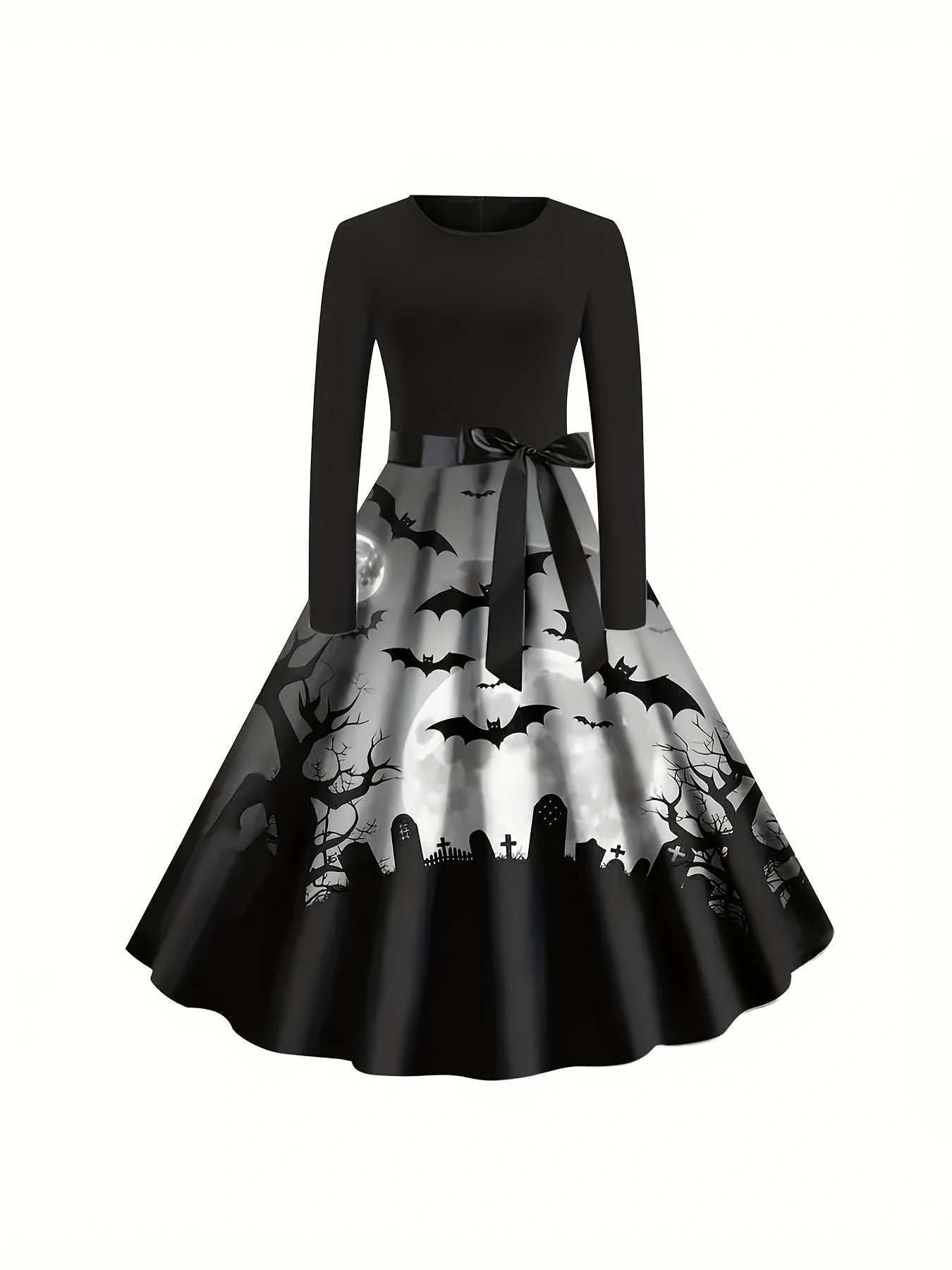[Halloween, Festive Wear] Women's Vintage Halloween Party Dress - Long Sleeve A-Line Costume with flared Shirt, Machine Washable Non-See-Through Fabric, Elegant Gothic Halloween Outfit for Halloween Parties, Haunted Houses, T