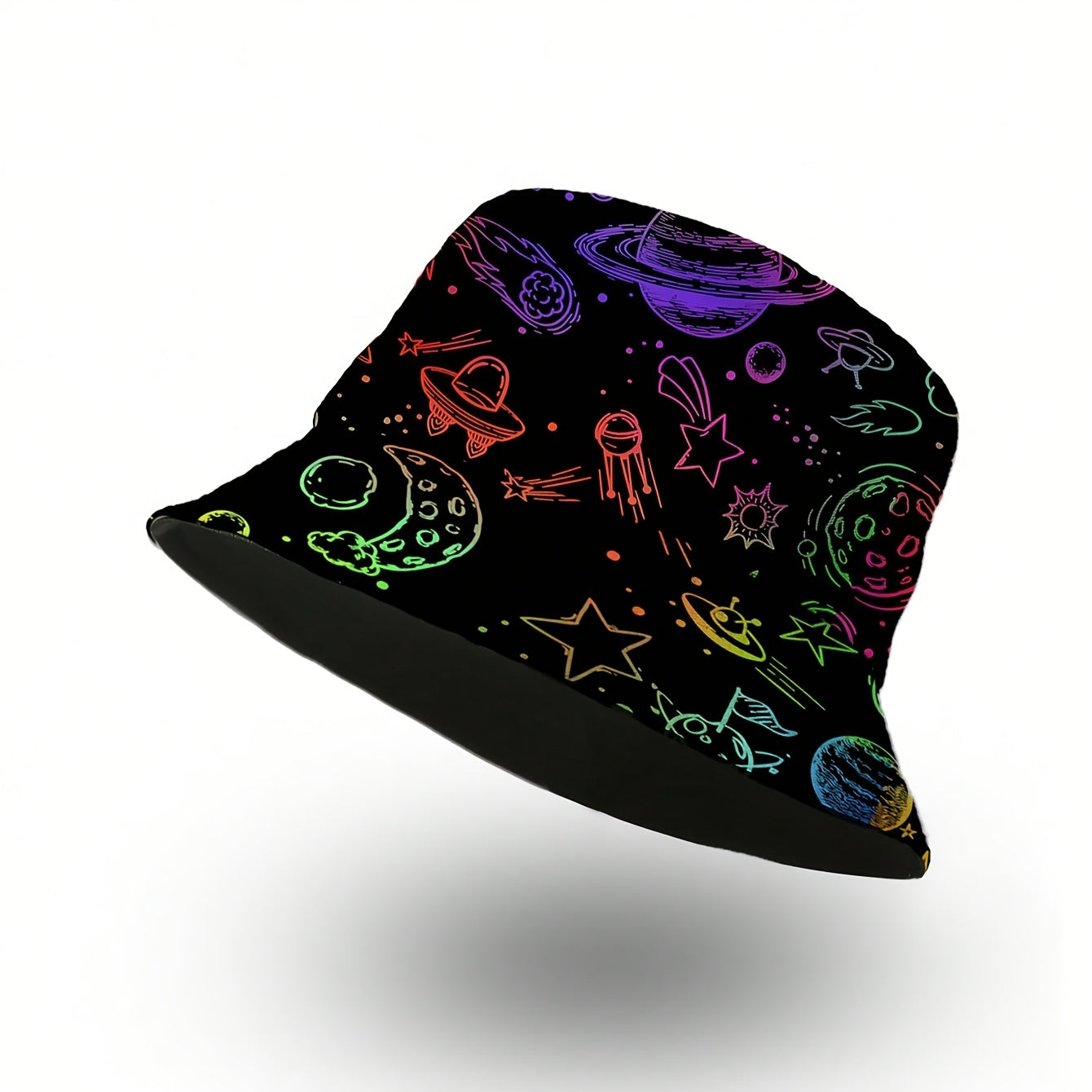 Single Pack Funky Style Unisex Bucket Hat, Polyester 100% Non-Stretch Woven Fabric, with Galaxy Print, Hand Washable